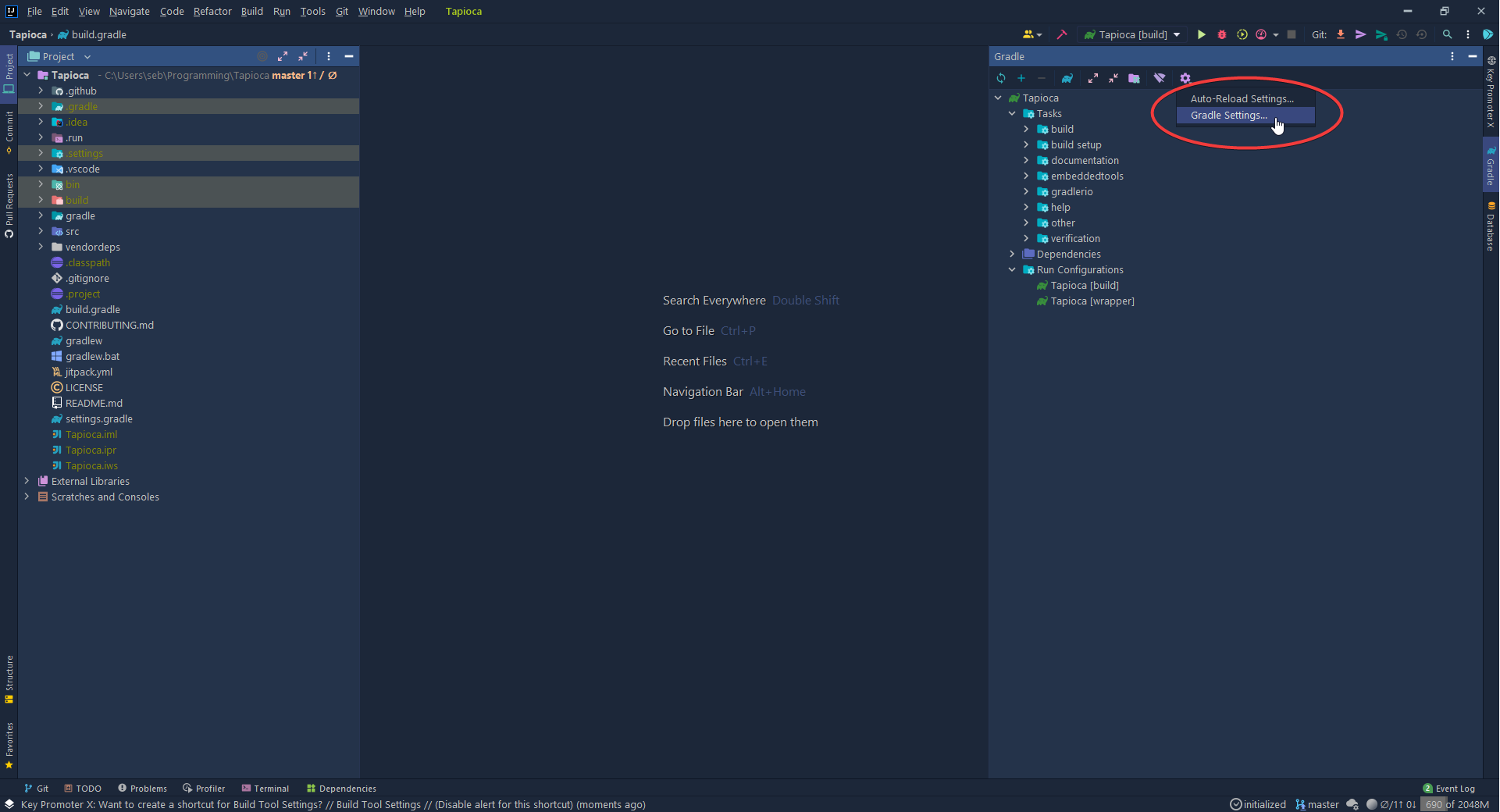 Navigating to gradle settings